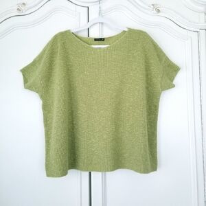 Eileen Fisher Green Linen Blend Short Sleeve Pullover Sweater 2X ? Coastal Beach